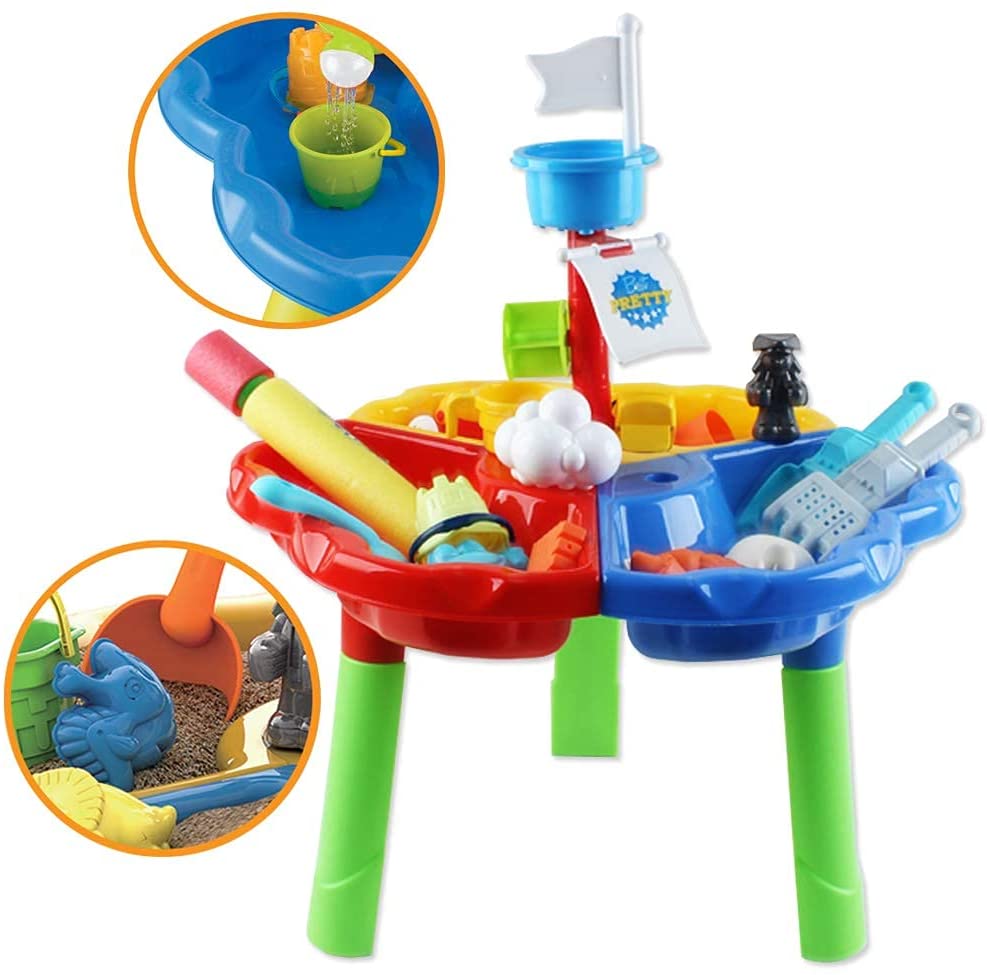 40 Pieces Sand and Water Outdoor Activity Table Play Set with Water Blaster Summer Pool Beach Toys Gifts for Children
