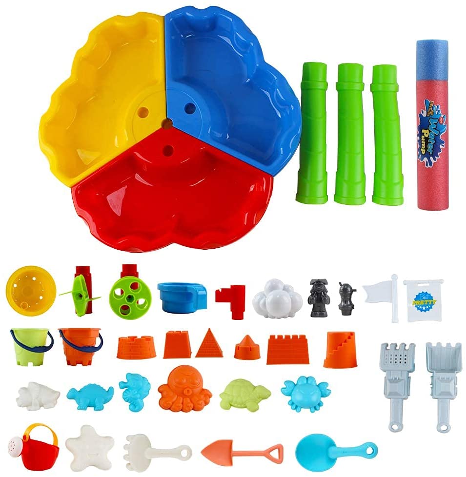 40 Pieces Sand and Water Outdoor Activity Table Play Set with Water Blaster Summer Pool Beach Toys Gifts for Children