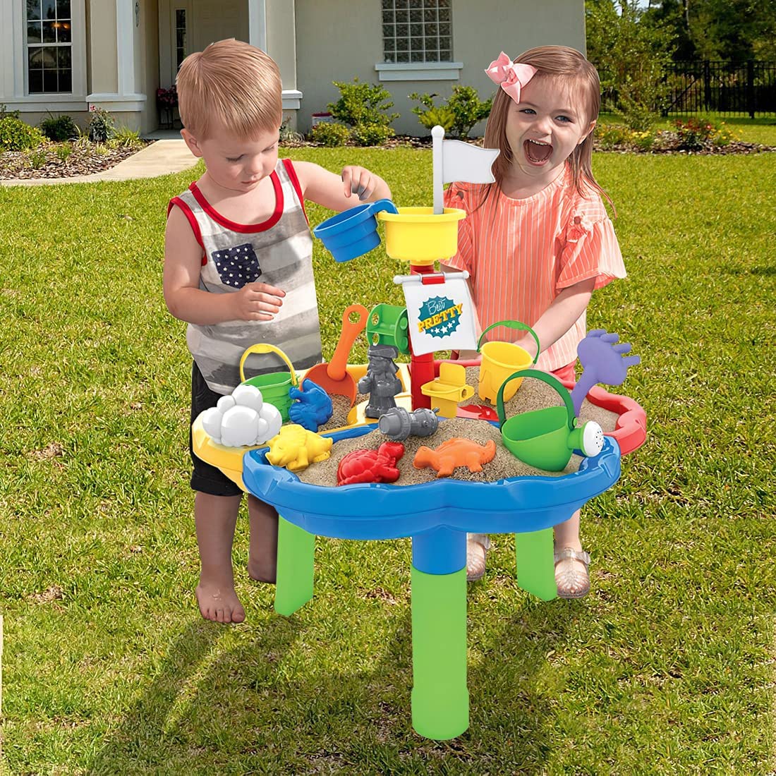 40 Pieces Sand and Water Outdoor Activity Table Play Set with Water Blaster Summer Pool Beach Toys Gifts for Children