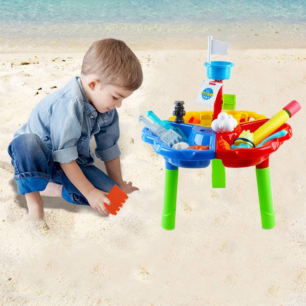 40 Pieces Sand and Water Outdoor Activity Table Play Set with Water Blaster Summer Pool Beach Toys Gifts for Children