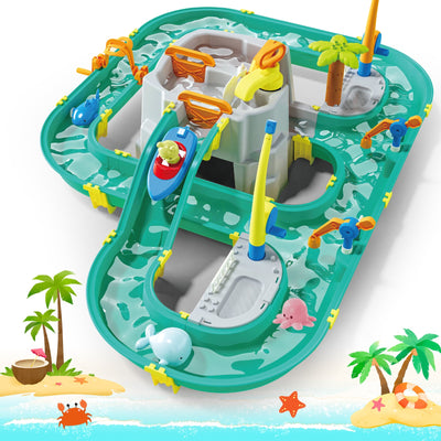Water Surfing Adventure Playset – Interactive Water Table with Floating Boats, Fishing Game, and Drifting Tracks for Kids' Sensory & STEM Learning Fun