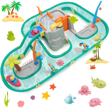 Water Surfing Adventure Playset – Interactive Water Table with Floating Boats, Fishing Game, and Drifting Tracks for Kids' Sensory & STEM Learning Fun