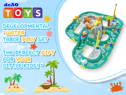 Water Surfing Adventure Playset – Interactive Water Table with Floating Boats, Fishing Game, and Drifting Tracks for Kids' Sensory & STEM Learning Fun