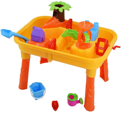 Table de jeu 2 en 1 avec sable et eau pour tout-petits, en plastique, pour l'extérieur, avec tables de multiplication et accessoires inclus
