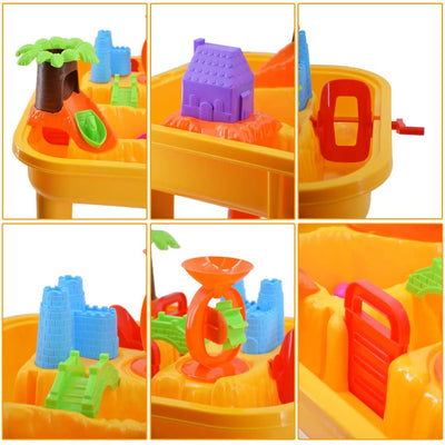 Table de jeu 2 en 1 avec sable et eau pour tout-petits, en plastique, pour l'extérieur, avec tables de multiplication et accessoires inclus