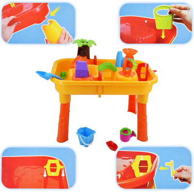 Table de jeu 2 en 1 avec sable et eau pour tout-petits, en plastique, pour l'extérieur, avec tables de multiplication et accessoires inclus