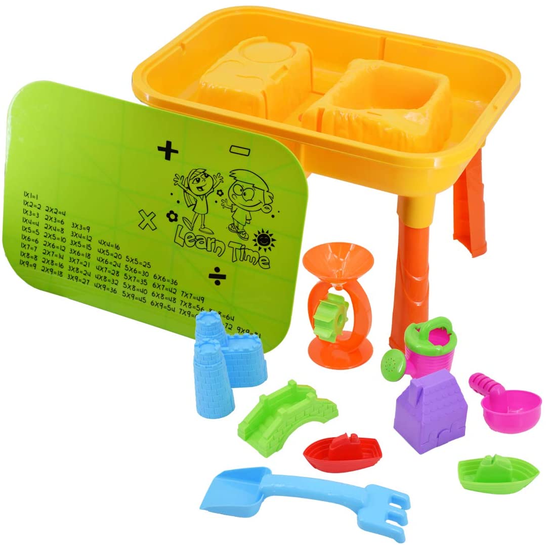 Sand and Water Play Table 2 in 1 Plastic Outdoor Table for Toddlers with Times Tables and Accessories Included