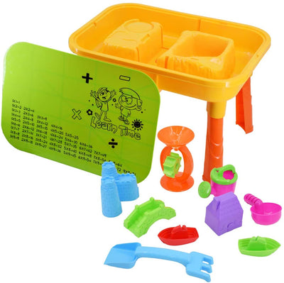 Table de jeu 2 en 1 avec sable et eau pour tout-petits, en plastique, pour l'extérieur, avec tables de multiplication et accessoires inclus