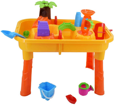 Table de jeu 2 en 1 avec sable et eau pour tout-petits, en plastique, pour l'extérieur, avec tables de multiplication et accessoires inclus