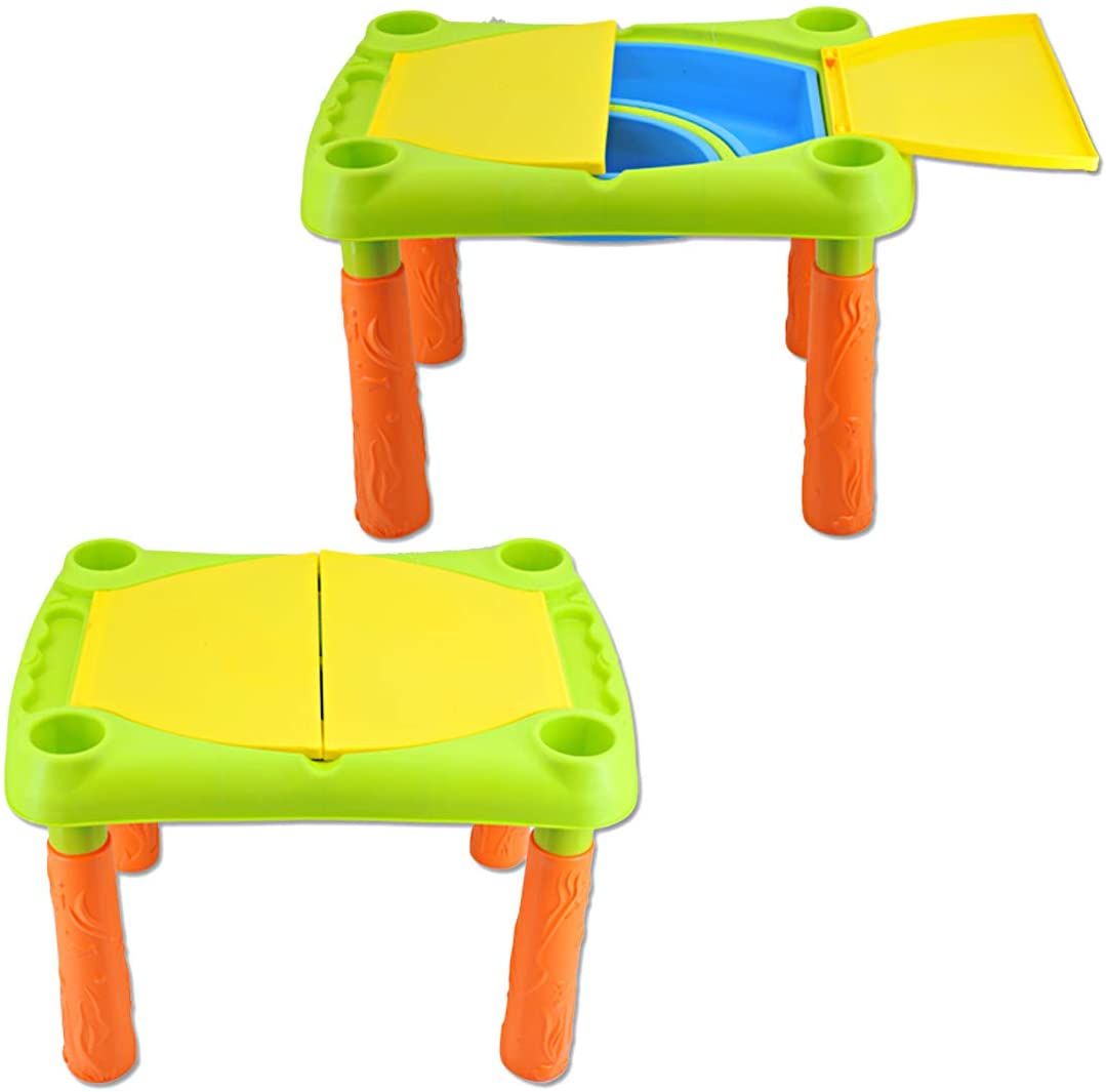 Sand and Water Outdoor Activities Play Table for Kids with Double Compartment, Lids and Over 10 Accessories