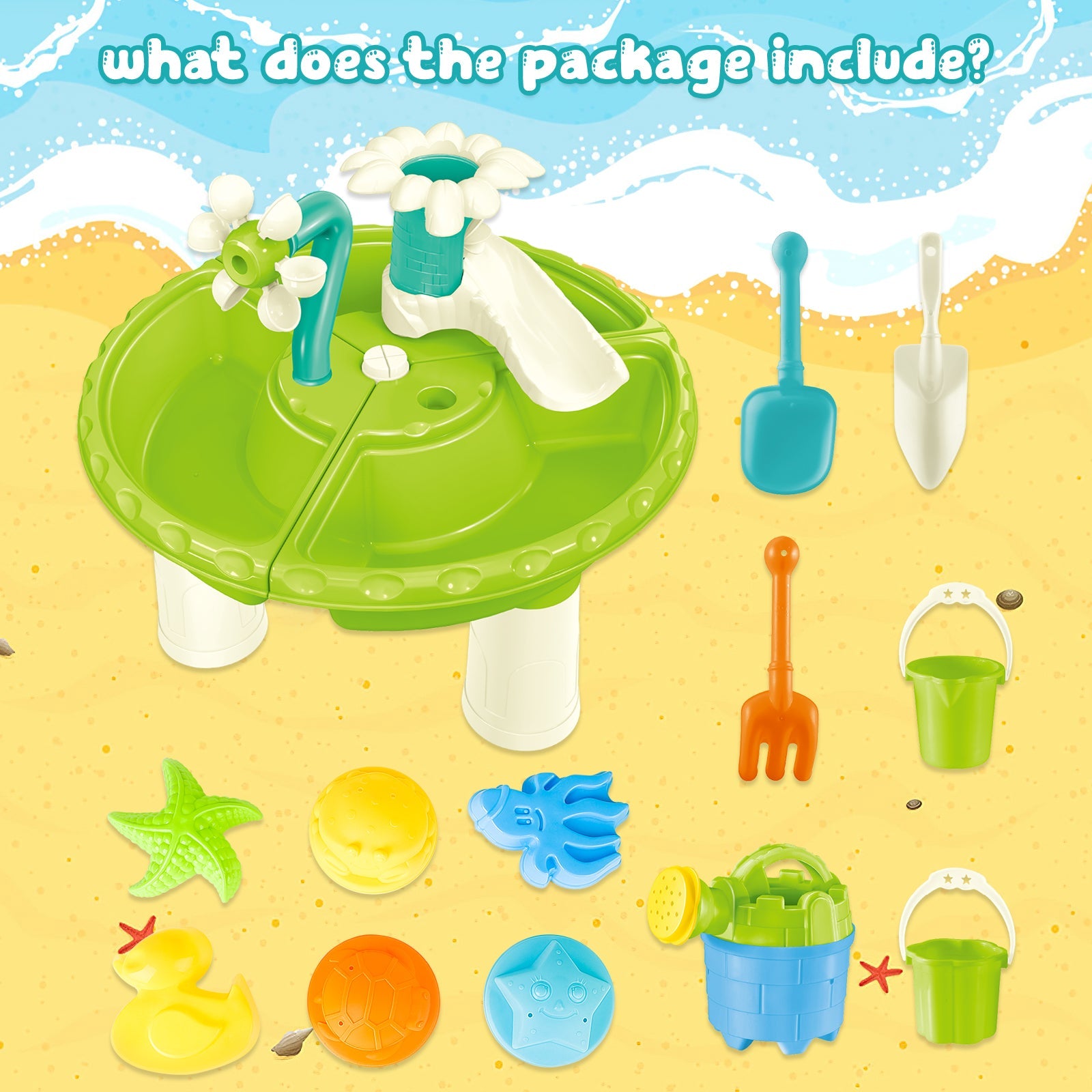 Sand Water Table Outdoor Toddler Activity Table Kids Summer Toys Set Beach&Garden Play Table for Children 3+