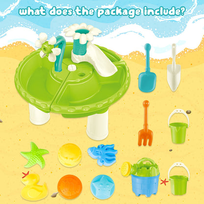 Sand Water Table Outdoor Toddler Activity Table Kids Summer Toys Set Beach&Garden Play Table for Children 3+