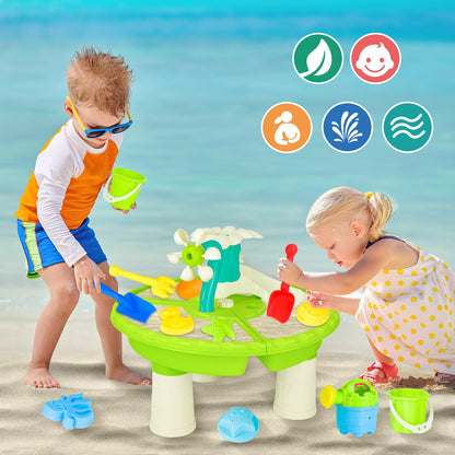 Sand Water Table Outdoor Toddler Activity Table Kids Summer Toys Set Beach&Garden Play Table for Children 3+