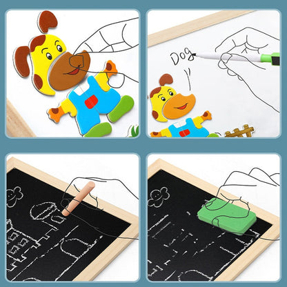 Wooden Multifunction Children Puzzle with Magnetic Writing and Drawing Board and Blackboard