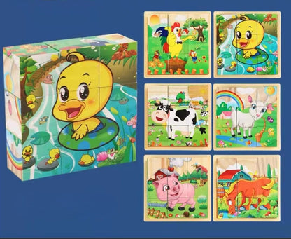 9 Pieces Six-sided 3D Cubes Jigsaw Puzzles (3-6 years old)