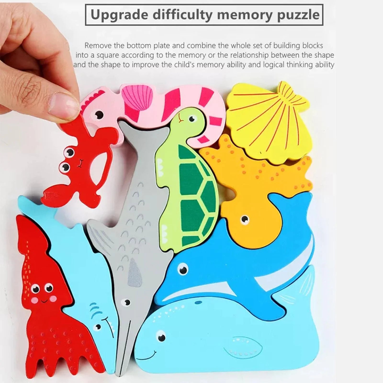 Wooden Marine Animal Puzzle Kids Animal Block Puzzle Square
