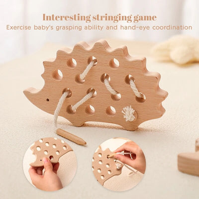 Fidtoy Wooden Hedgehog Threading Toy for Fine Motor Play