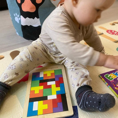 Fidtoy Colorful 3D Wooden Tangram Math Puzzle Game for Kids – Montessori Learning Toy