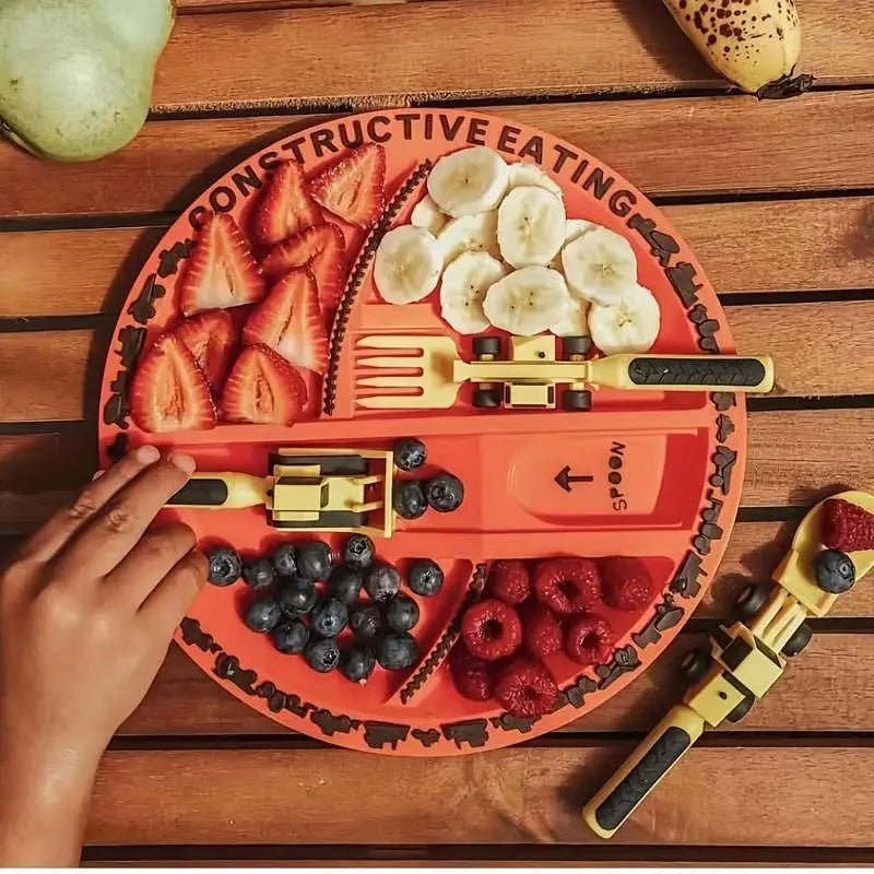ExcavaBite Kids' Construction Plate and Utensil Set