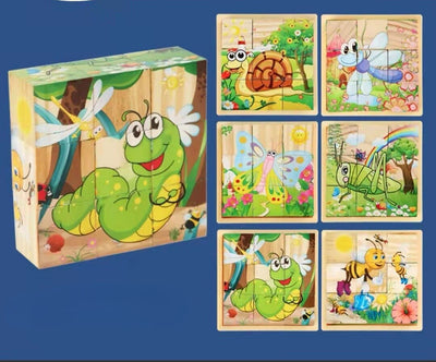 Fidtoy Wooden Animal Puzzle for Toddlers – 9-Piece Rotating Cube Educational Toy for Ages 3-6, Montessori Fine Motor & Cognitive Skills Development