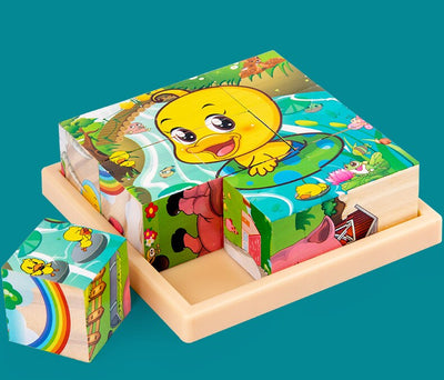 Fidtoy Wooden Animal Puzzle for Toddlers – 9-Piece Rotating Cube Educational Toy for Ages 3-6, Montessori Fine Motor & Cognitive Skills Development