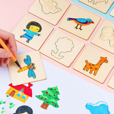Fidtoy Gabarits de Dessin en Bois DIY Jouet d'Art Montessori (20 Pièces)