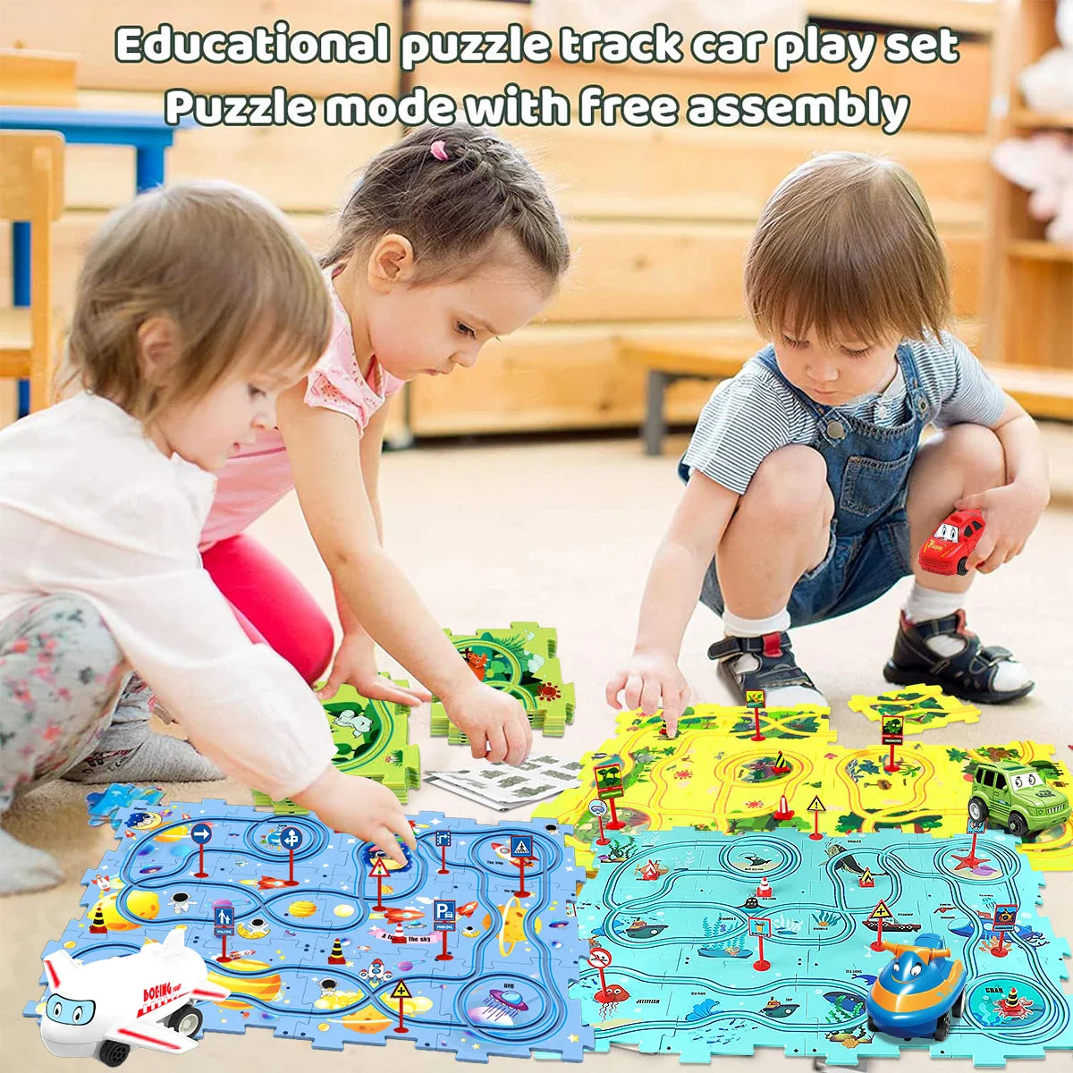 Sensory Montessori PuzzleRacer Mini Railroad Car Toy – Educational Toy for Motor Skills & Brain Development