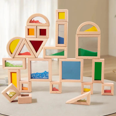 Fidtoy Wooden Transparent Acrylic Sensory Blocks | STEM Stacking & Learning Toy for Toddlers 3+