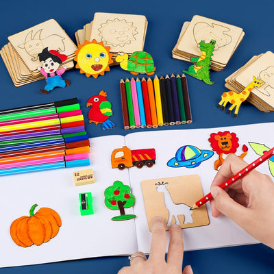 Fidtoy Gabarits de Dessin en Bois DIY Jouet d'Art Montessori (20 Pièces)