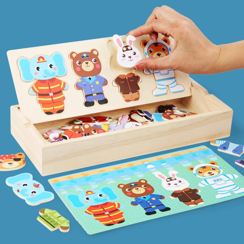 Jouets puzzle en bois Montessori Animaux pour enfants - Jouet éducatif pour bébés et enfants
