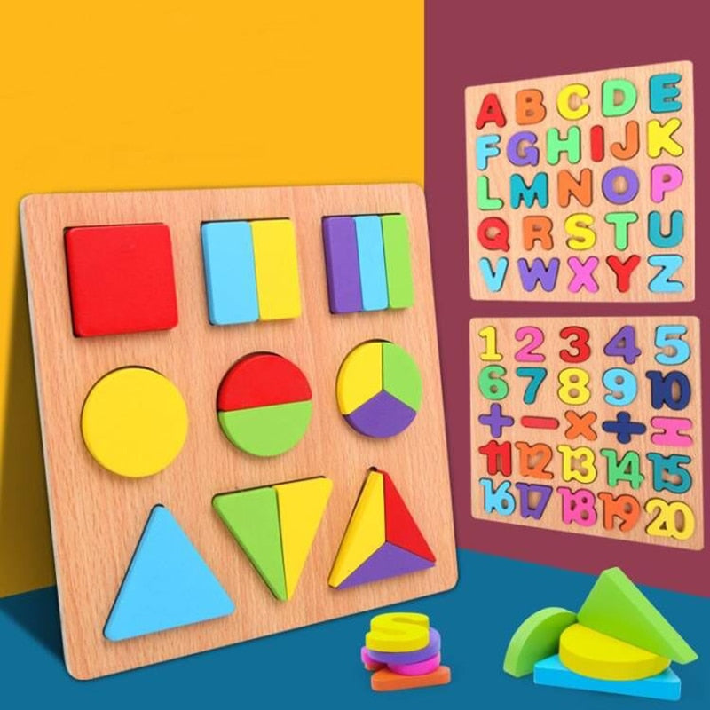 Puzzle en bois 3D Montessori pour enfants avec alphabet et chiffres