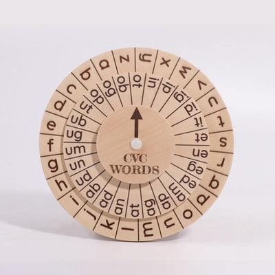 Juego de lectura Montessori con tablero y rueda giratoria de palabras CVC