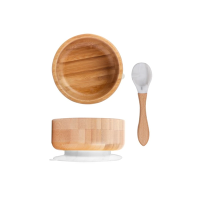 Ensemble bol et cuillère en bambou Fidtoy – Bol d'alimentation pour bébé pour la diversification alimentaire (DME)