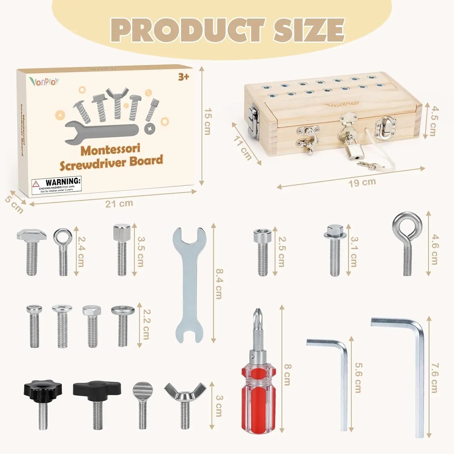 Fidtoy Planche de tournevis Montessori pour enfants, jouet en bois pour l'apprentissage de la motricité fine