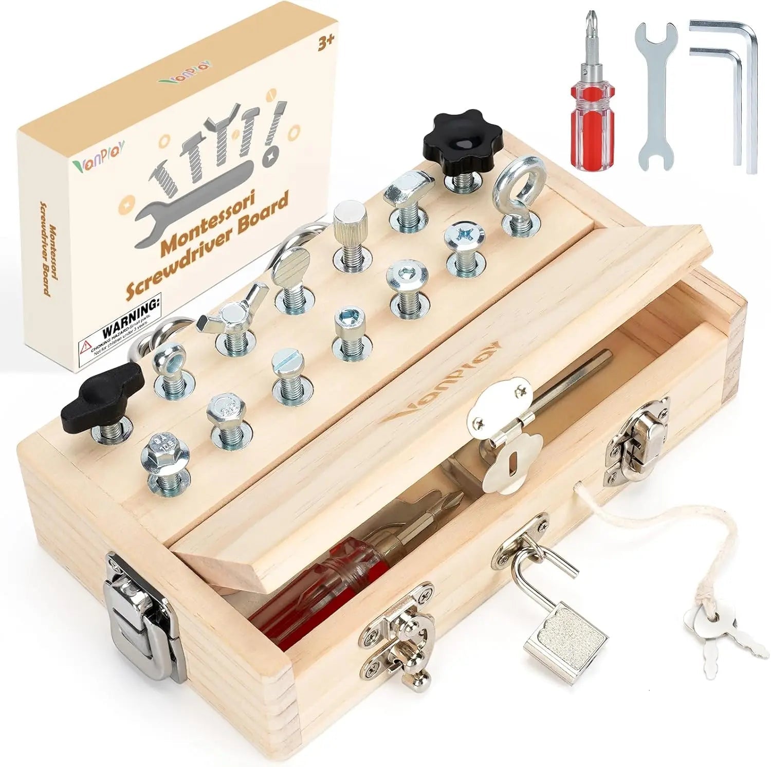 Fidtoy Planche de tournevis Montessori pour enfants, jouet en bois pour l'apprentissage de la motricité fine