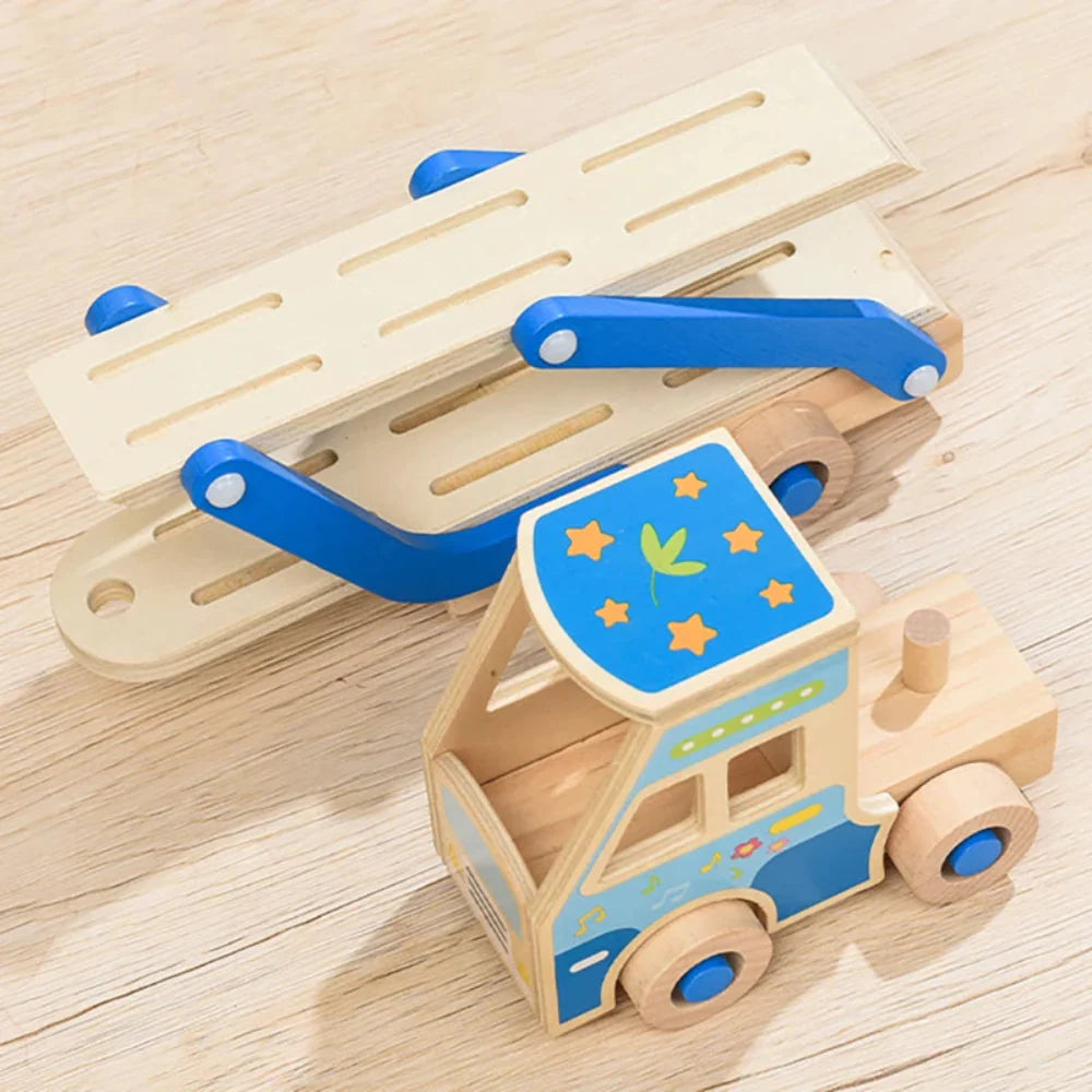 Fidtoy Wooden Tow Truck Toy for Toddlers Montessori Learning Toy with Animal Blocks for Fine Motor Skills and Creativity