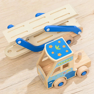 Fidtoy Wooden Tow Truck Toy for Toddlers Montessori Learning Toy with Animal Blocks for Fine Motor Skills and Creativity