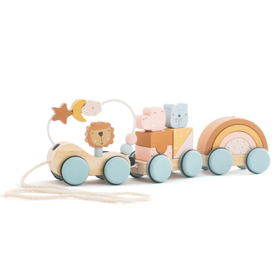 Bead Tracks™ – Tren, Coche y Motocicleta – Juego de Cuentas de Madera para Jalar