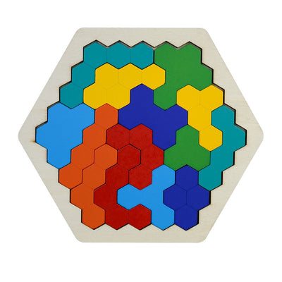 Fidtoy Hexagonal Wooden Tangram Puzzle for Kids 3-6 – Creative Building & Learning Toy