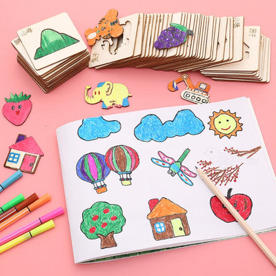 Fidtoy Gabarits de Dessin en Bois DIY Jouet d'Art Montessori (20 Pièces)