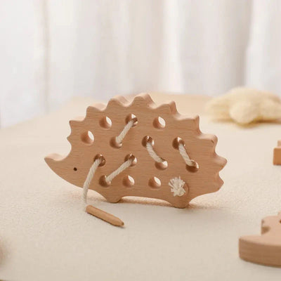 Fidtoy Wooden Hedgehog Threading Toy for Fine Motor Play