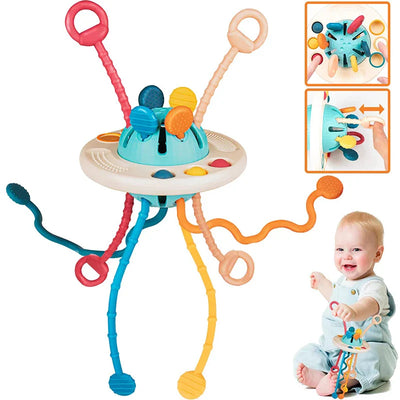 Fidtoy Montessori UFO Sensory Teething Toy for Babies Ages 1+ – Baby Pull String & Teether Activity Toy