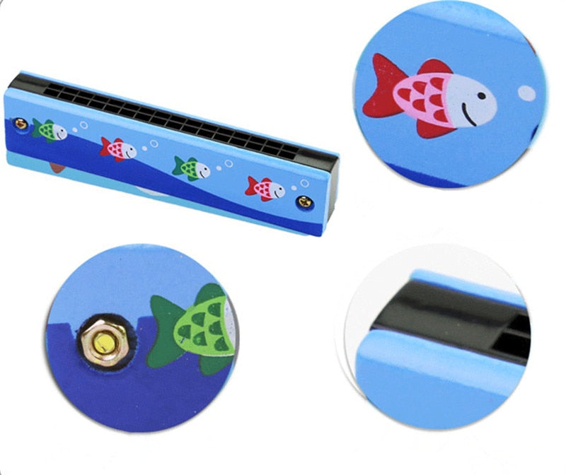 Kids Harmonica Wooden Double Row Blowable Toys