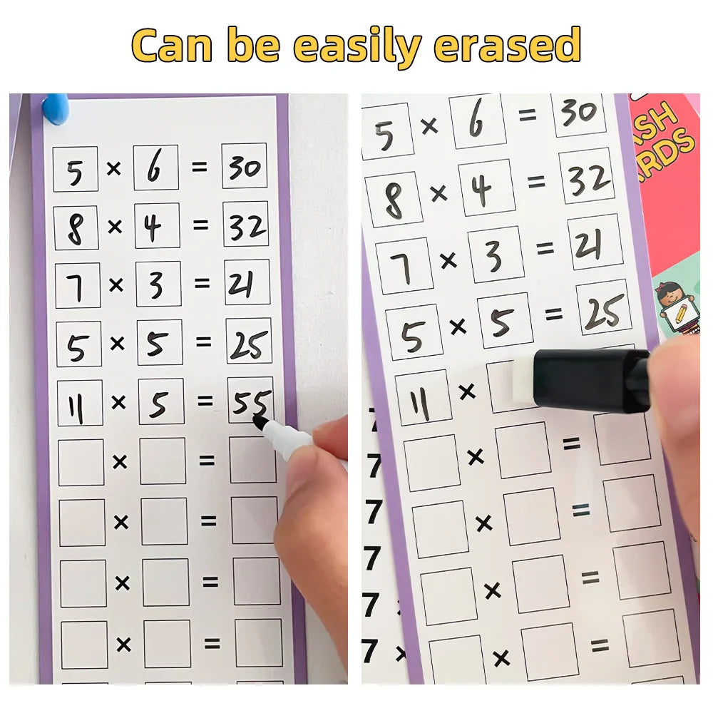Fidtoy Montessori 0-12 Multiplication Table Cards – Reusable Math Flash Cards for Kids Learning Multiplication
