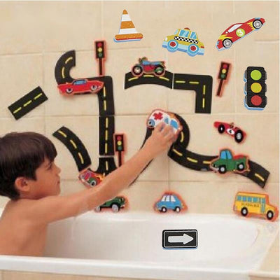 Fidtoy Jouets de Bain Route – Jouets de Bain en Mousse pour Tout-Petits avec Ventouses