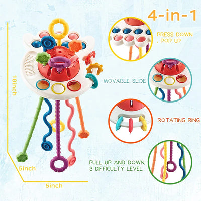 Fidtoy Montessori UFO Sensory Teething Toy for Babies Ages 1+ – Baby Pull String & Teether Activity Toy