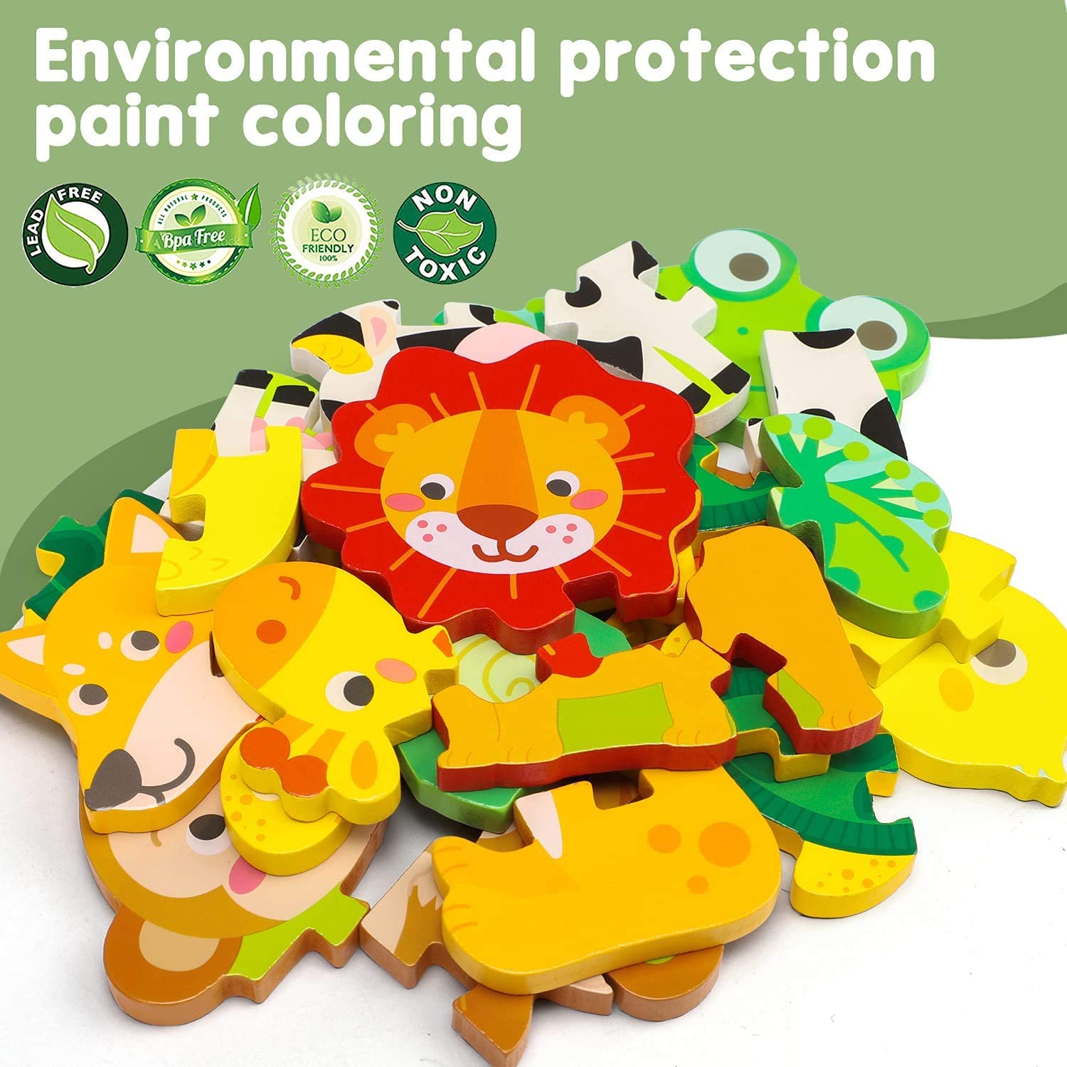 Puzzles en Bois Montessori pour Tout-petits Bébés 1 2 3+ Ans
