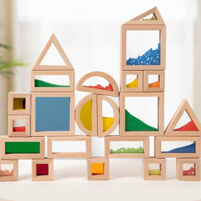 Fidtoy Wooden Transparent Acrylic Sensory Blocks | STEM Stacking & Learning Toy for Toddlers 3+
