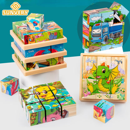 9 Pieces Six-sided 3D Cubes Jigsaw Puzzles (3-6 years old)