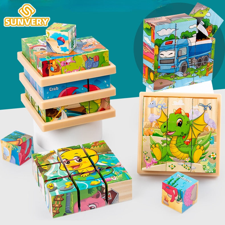9 Pieces Six-sided 3D Cubes Jigsaw Puzzles (3-6 years old)
